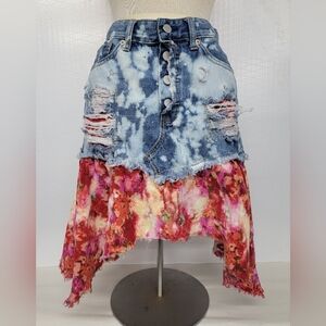 Upcycled Denim & Floral Corduroy Skirt